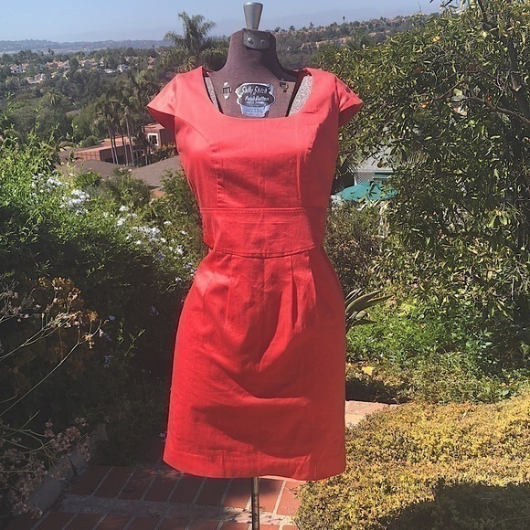 $5.00 Venus vibrant coral color midi dress beautiful career formal sz2 - Picture 1 of 10